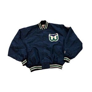 Vintage 90's Starter Hartford Whalers NHL Hockey Button Down Bomber Jacket XL